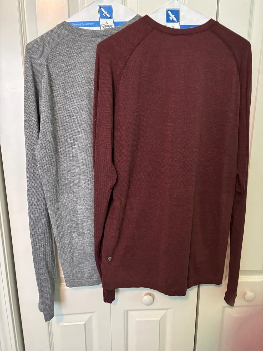 Champion Long-Sleeve Crew Tops - Maroon & Light Gray - Picture 2 of 6